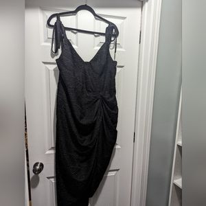 Shein Black Shoulder Tie Ruched Dress